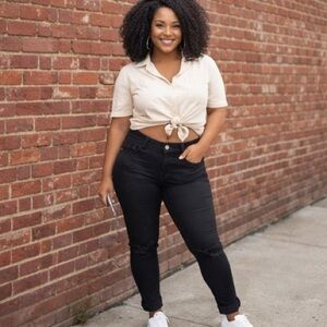 Women's Curvy High Rise Skinny Ankle‎ Jeans Black Distressed Size 1